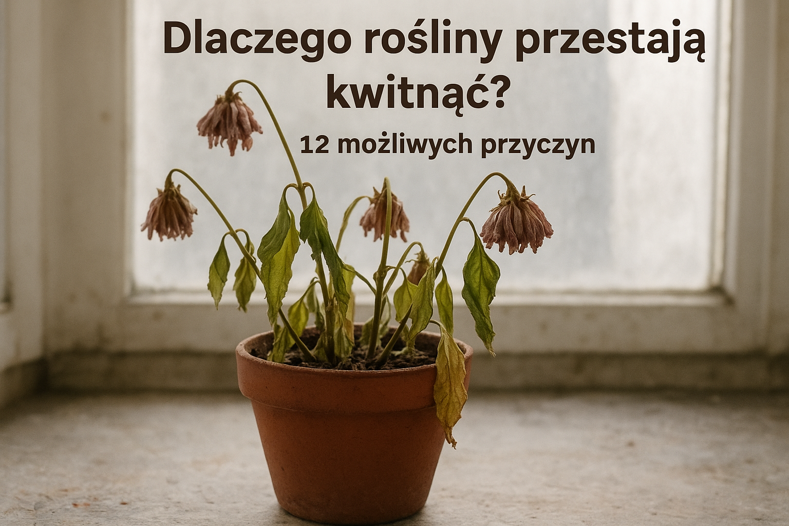 Kwitnąca i niekwitnąca roślina doniczkowa na parapecie w jasnym wnętrzu – ilustracja artykułu