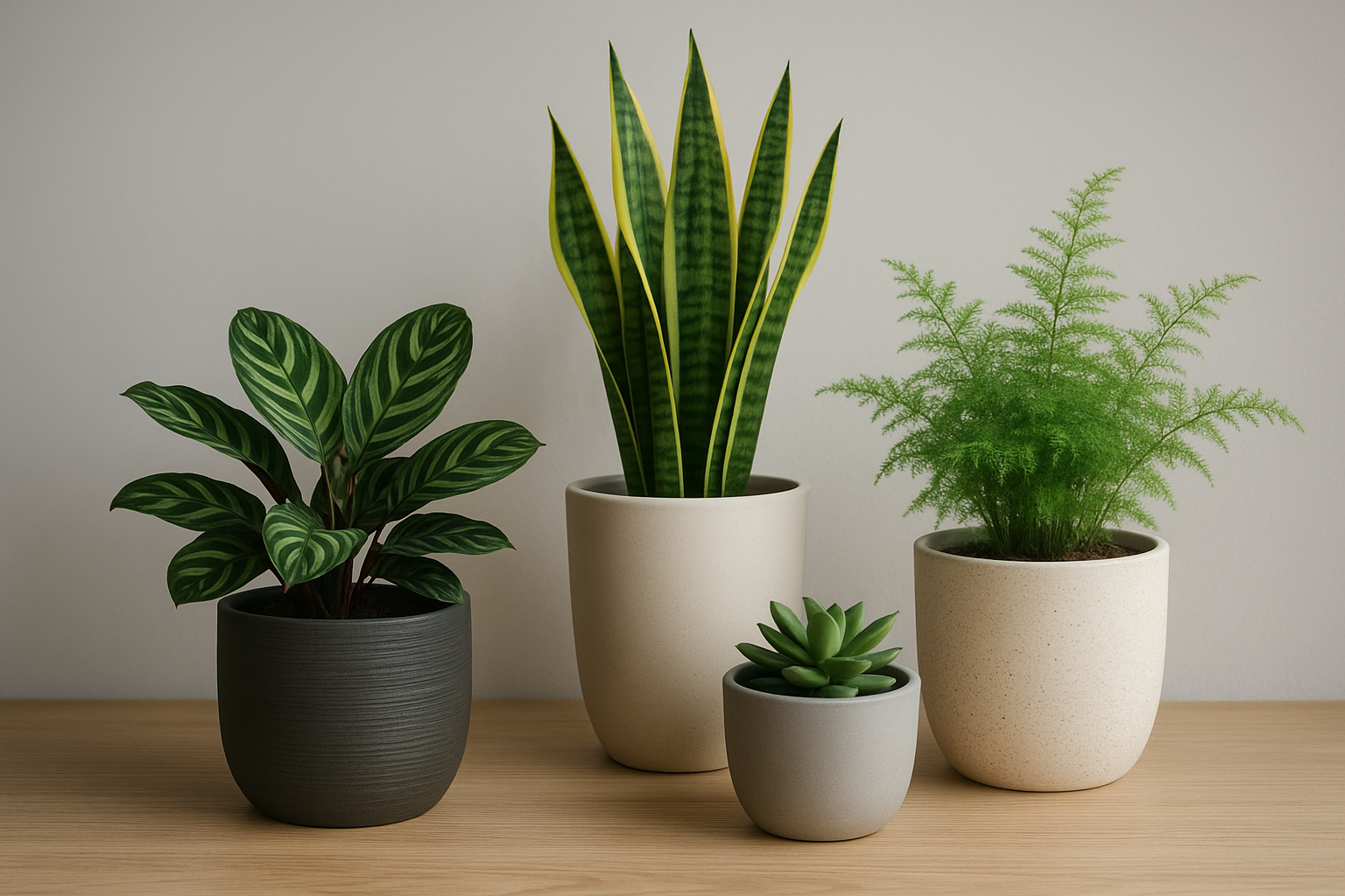 Nowoczesne wnętrze z roślinami doniczkowymi w doniczkach z ceramiki, betonu i metalu; jasne, minimalistyczne aranżacje. – ilustracja artykułu