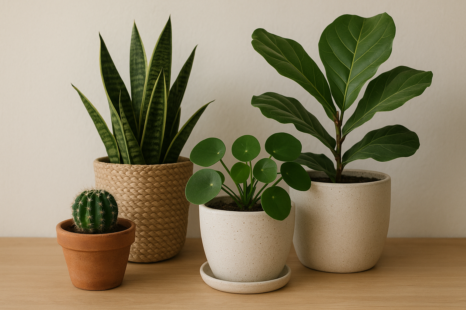 Aranżacja wnętrza z roślinami doniczkowymi w różnych stylowych doniczkach i osłonkach – ilustracja artykułu