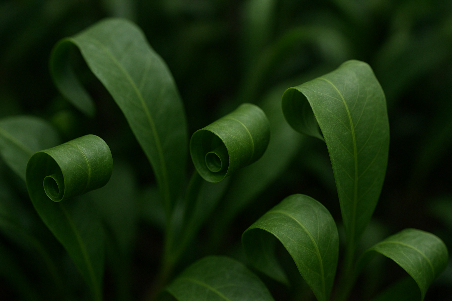 Liście rośliny doniczkowej zwinięte w rulon – objaw problemu pielęgnacyjnego – ilustracja artykułu