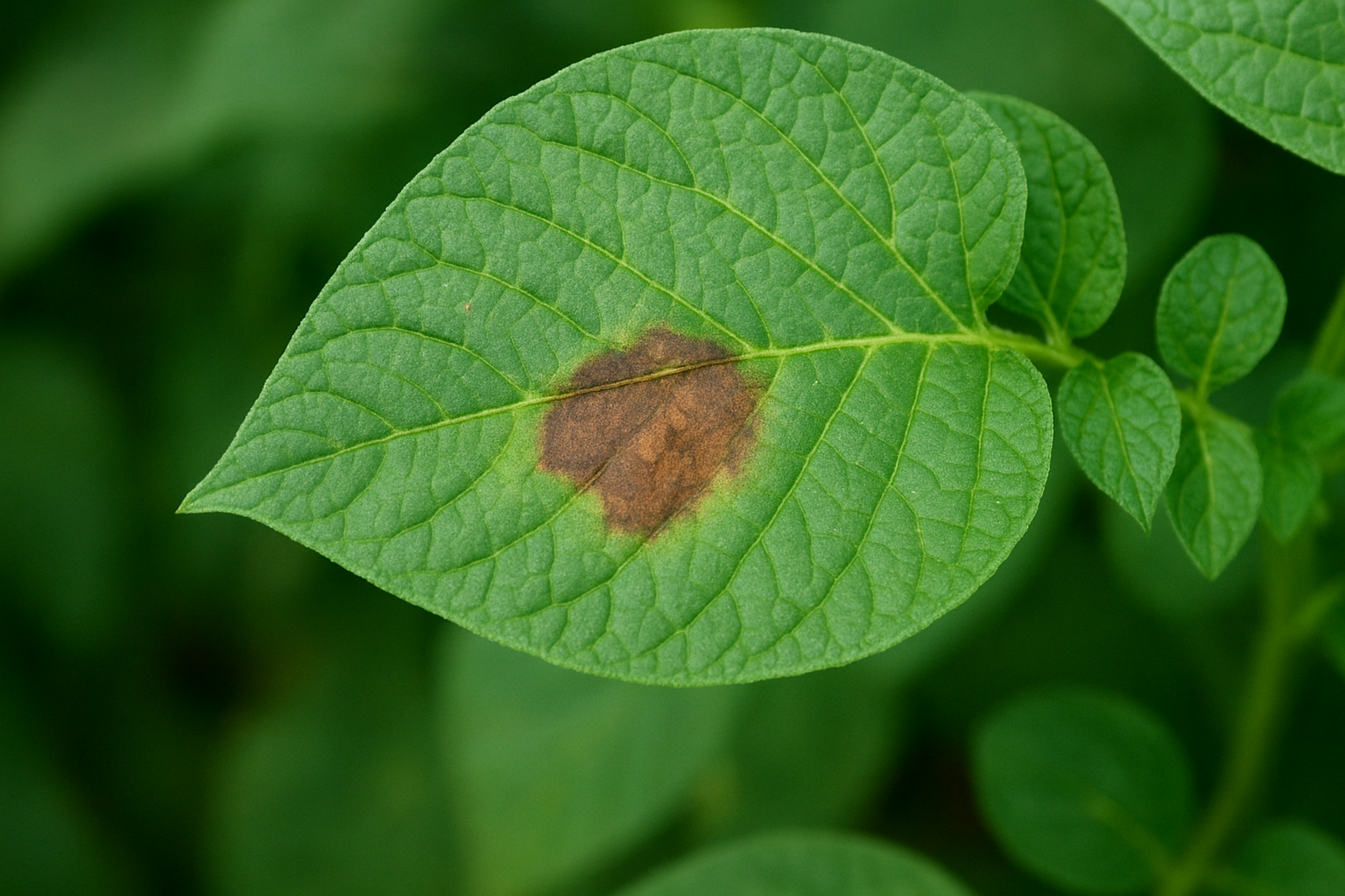 Brązowa plama na środku liścia rośliny doniczkowej z detalami – ilustracja artykułu
