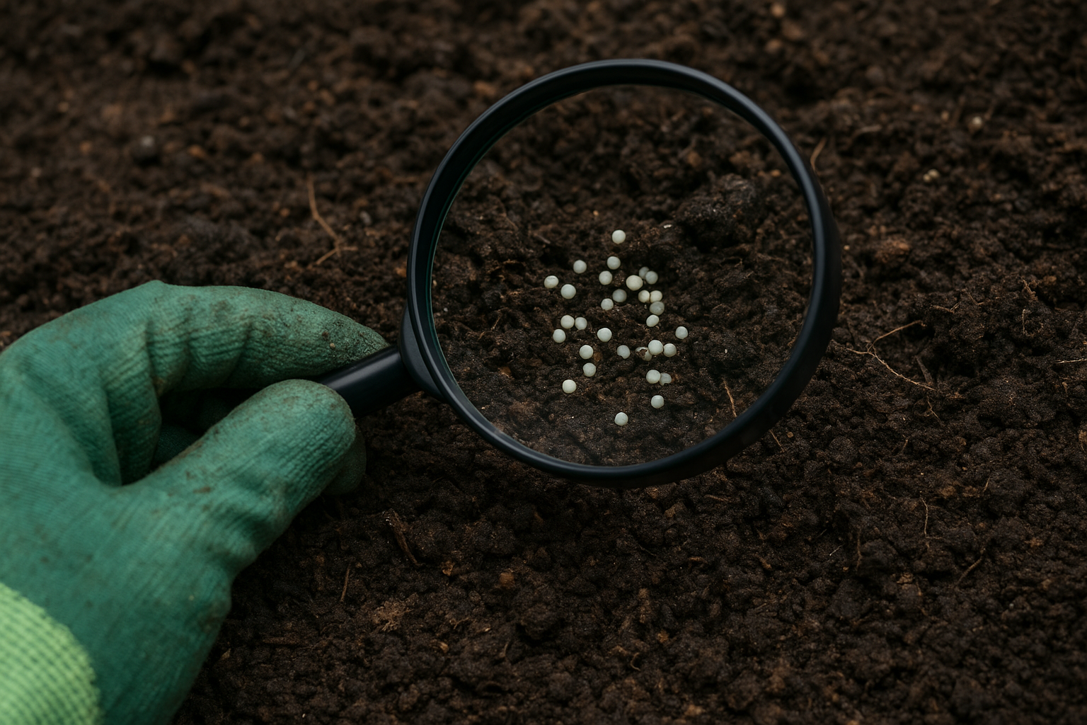 Makrofotografia jaj szkodników widocznych w ziemi doniczkowej pod korzeniami rośliny – ilustracja artykułu