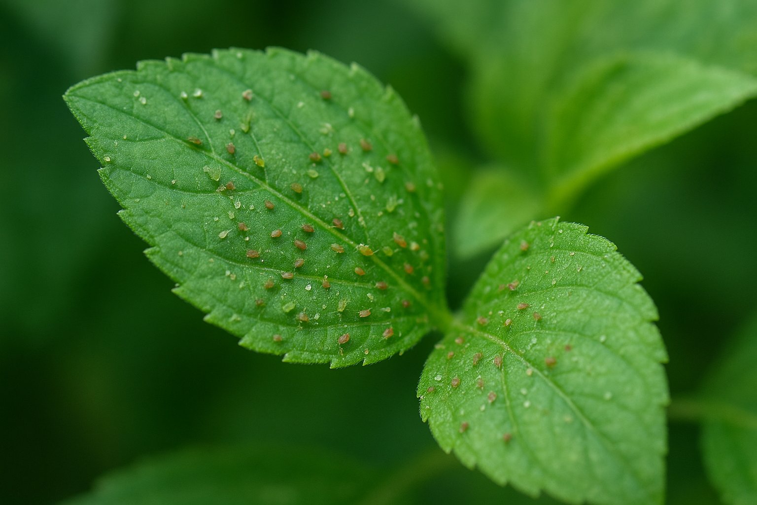 Liść rośliny doniczkowej pod lupą z widocznymi mikroskopijnymi pasożytami – ilustracja artykułu