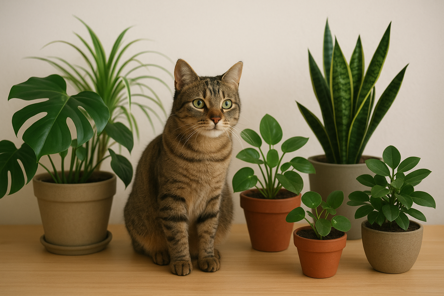 Koty wśród bezpiecznych roślin doniczkowych – przyjazny, zielony kącik w domu – ilustracja artykułu