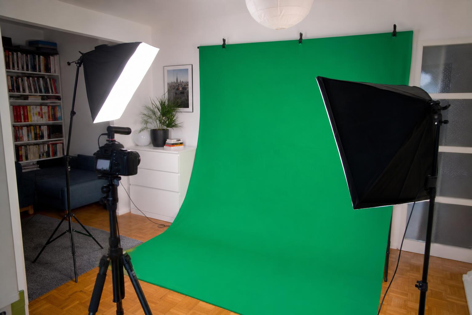 Zielone studio fotograficzne z roślinami doniczkowymi w mieszkaniu – wygenerowane przez AI - Ilustracja artykułu. 