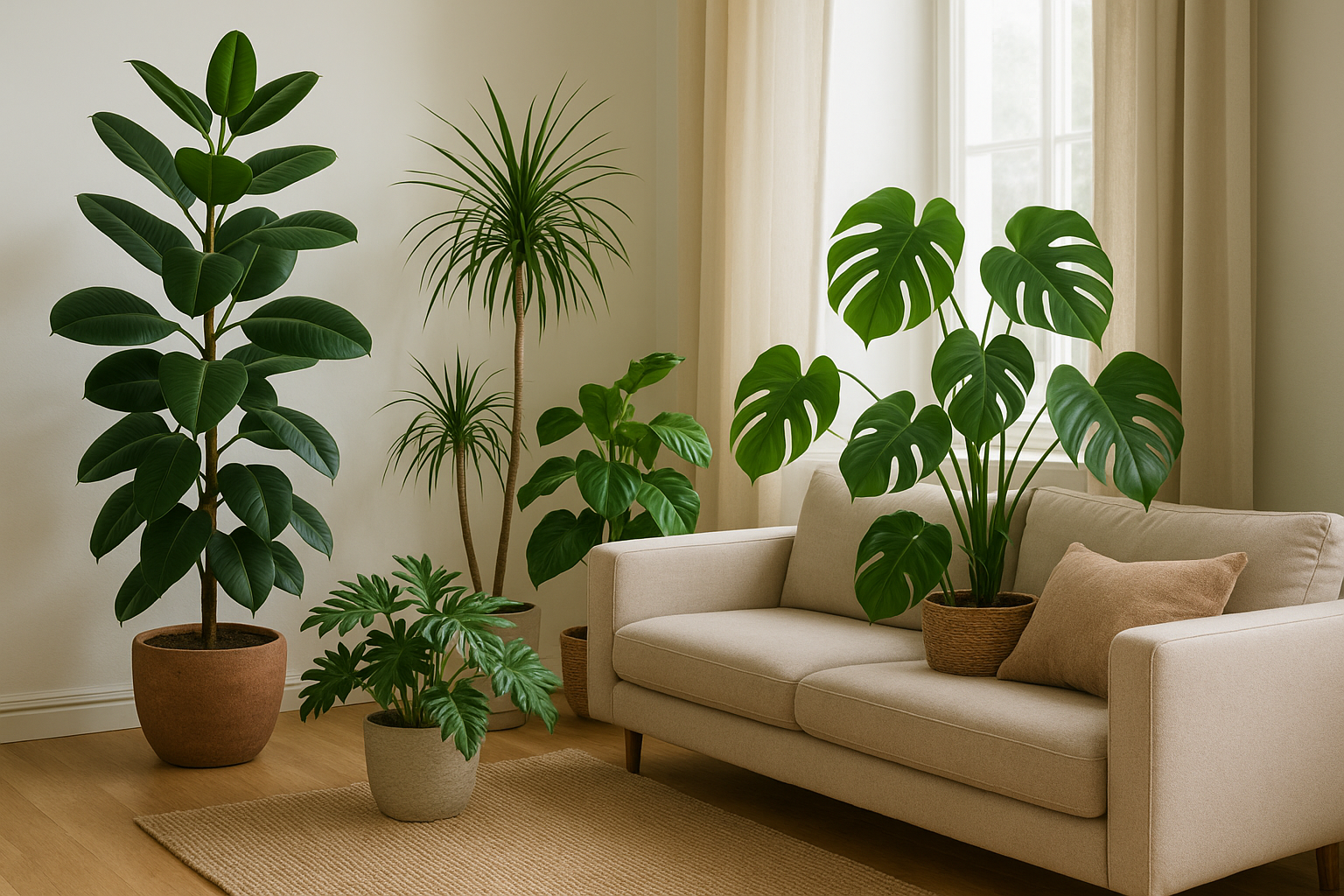 Duża monstera w salonie – inspiracja aranżacji z rośliną XXL – ilustracja artykułu