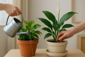 Podlewanie roślin doniczkowych od góry i od dołu – praktyczne porównanie metod.