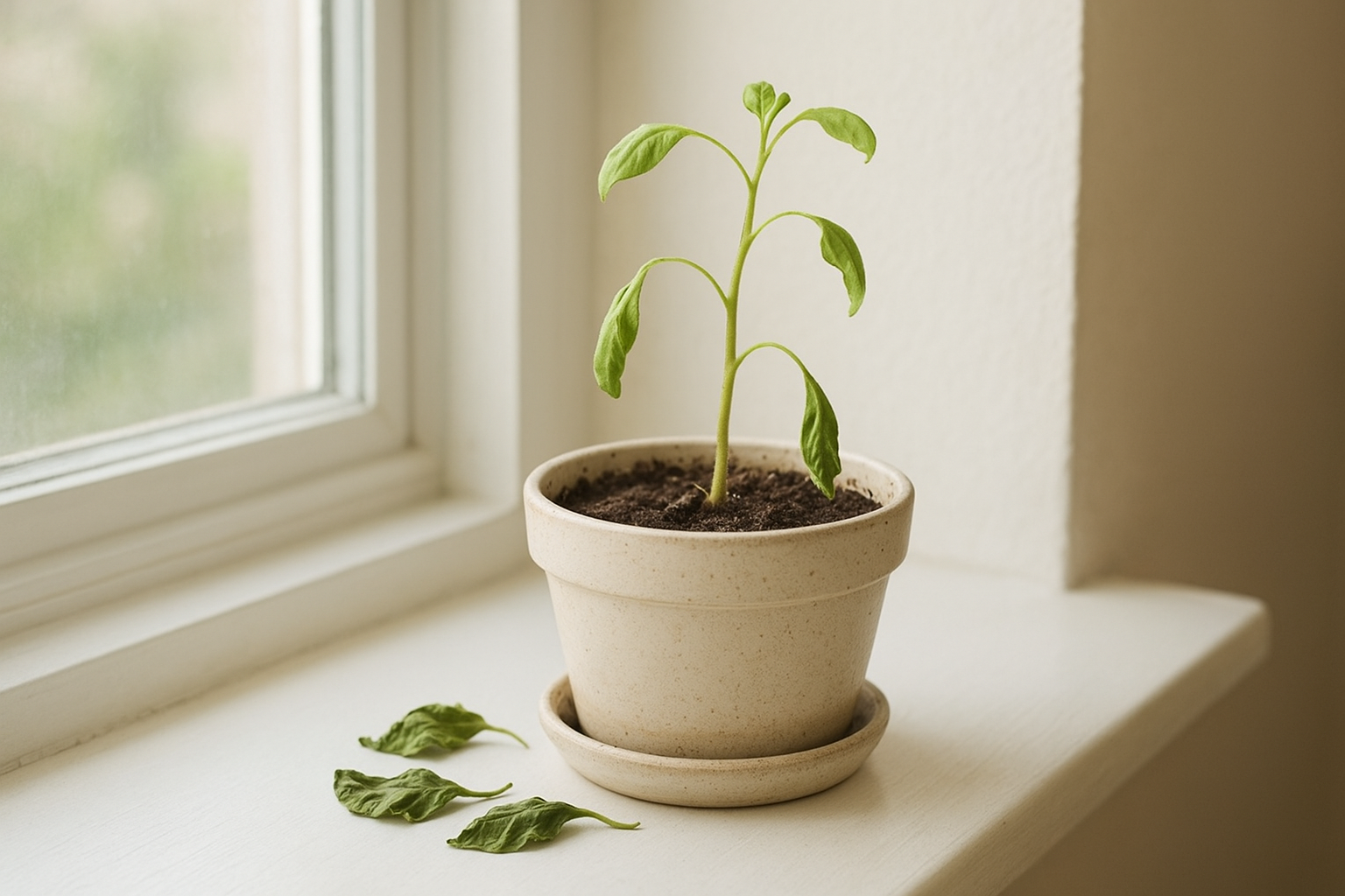 Roślina doniczkowa z opadłymi młodymi liśćmi – przyczyny i rozwiązania