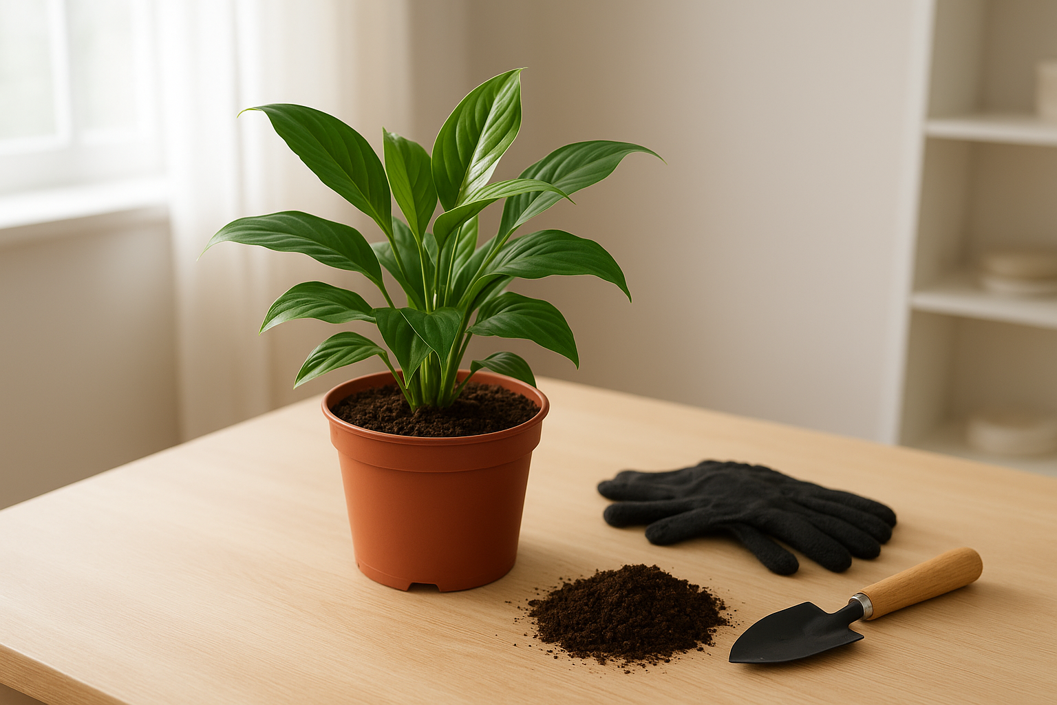 Nowo zakupiona roślina z marketu przygotowywana do przesadzenia w domu