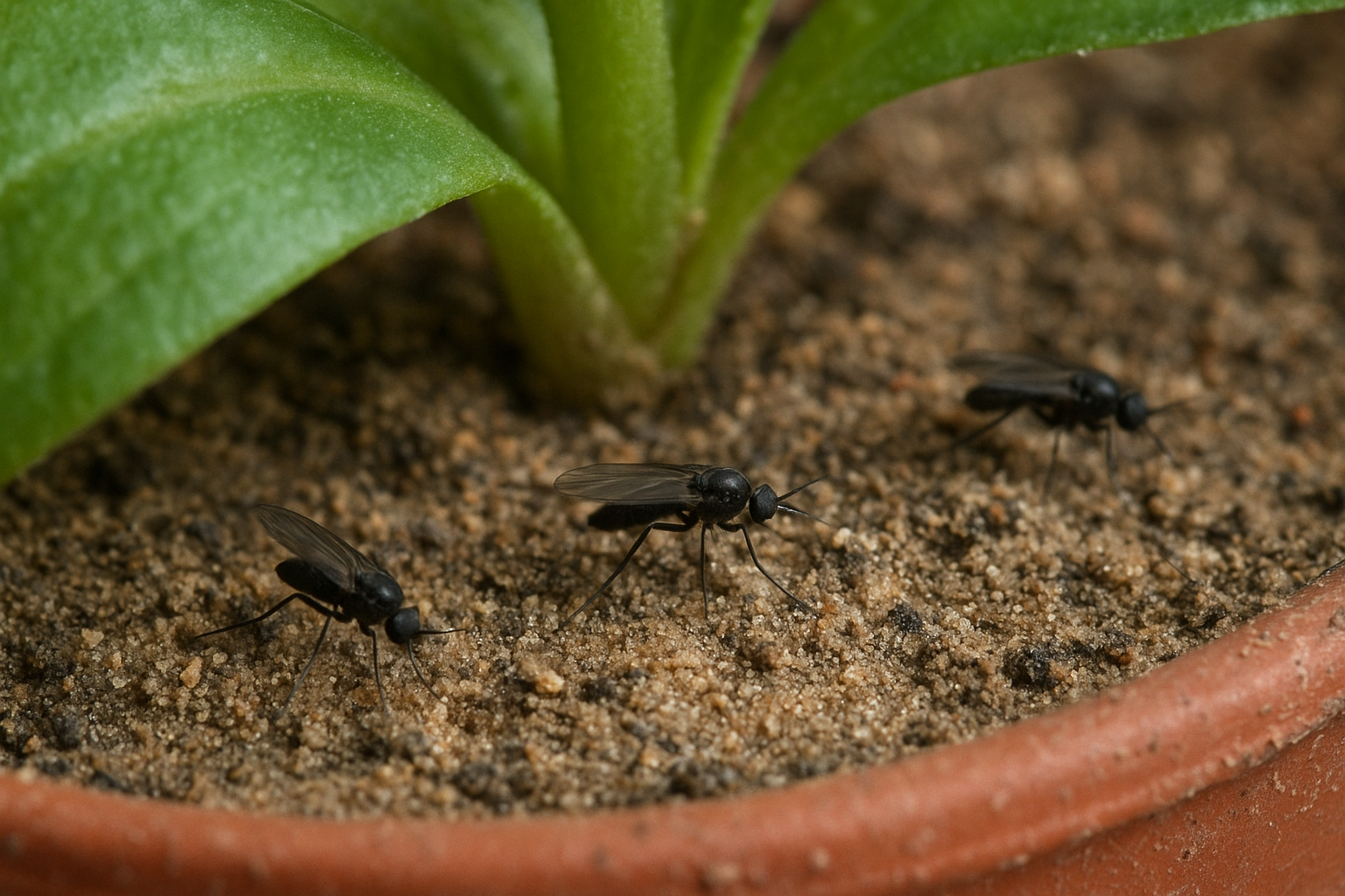 Ziemiórki na doniczce z rośliną domową – naturalne metody zwalczania, widoczny piasek i pułapka bez chemii