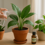 Rośliny doniczkowe spryskiwane olejkiem neem w domowym wnętrzu