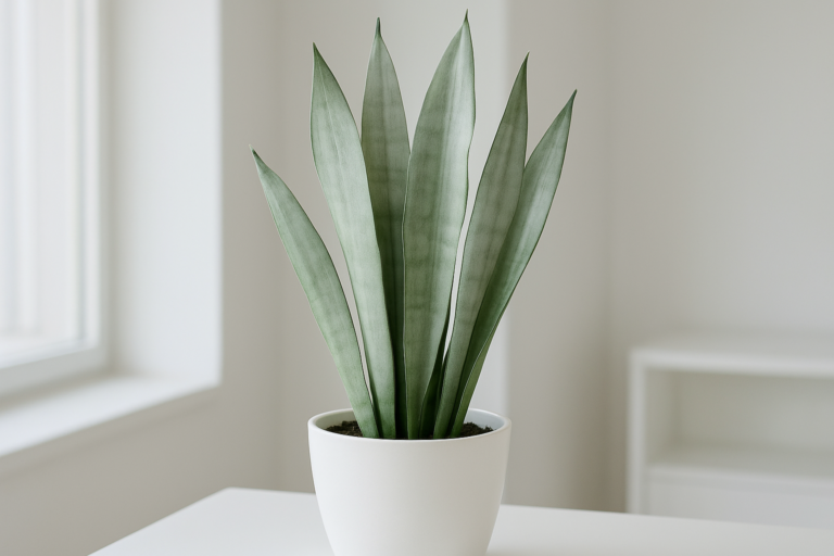 Sansevieria Moonshine w doniczce – srebrzyste liście w nowoczesnym wnętrzu